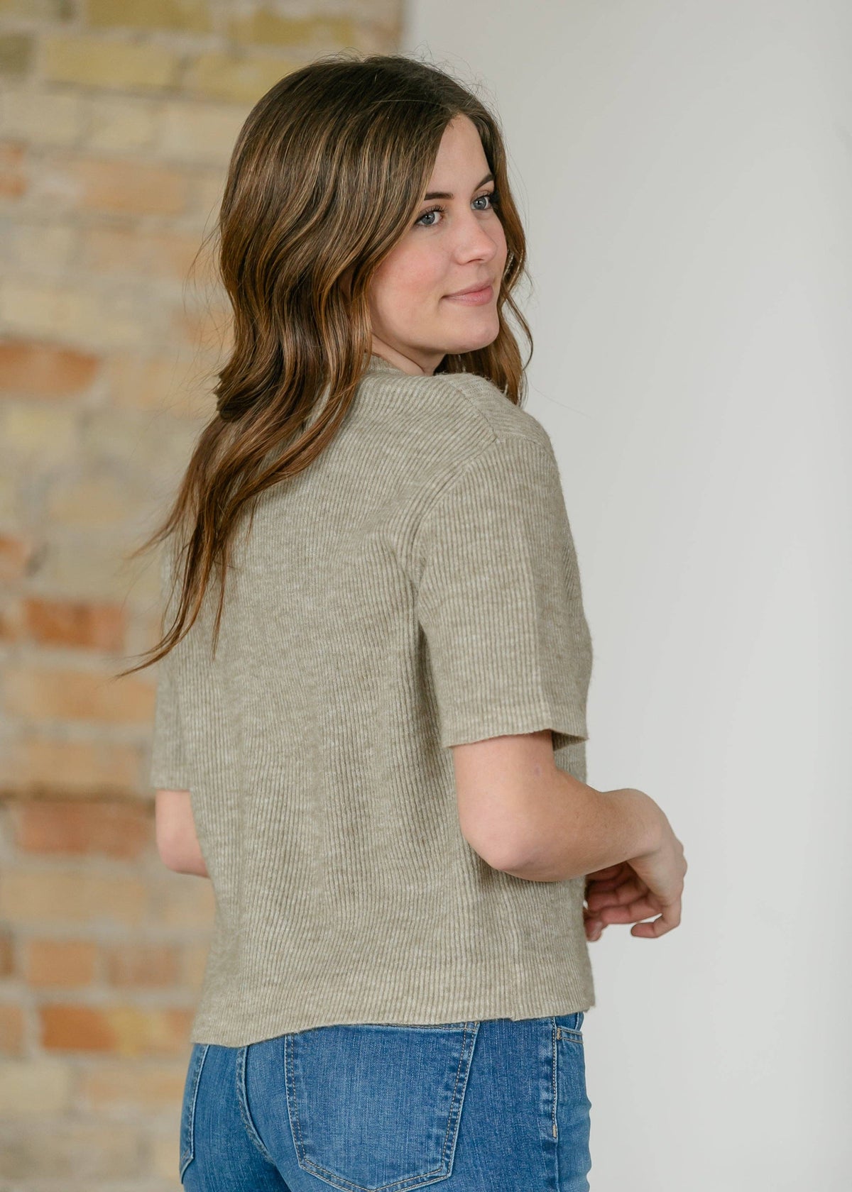 Zadie Taupe Short Sleeeve Button Cardigan