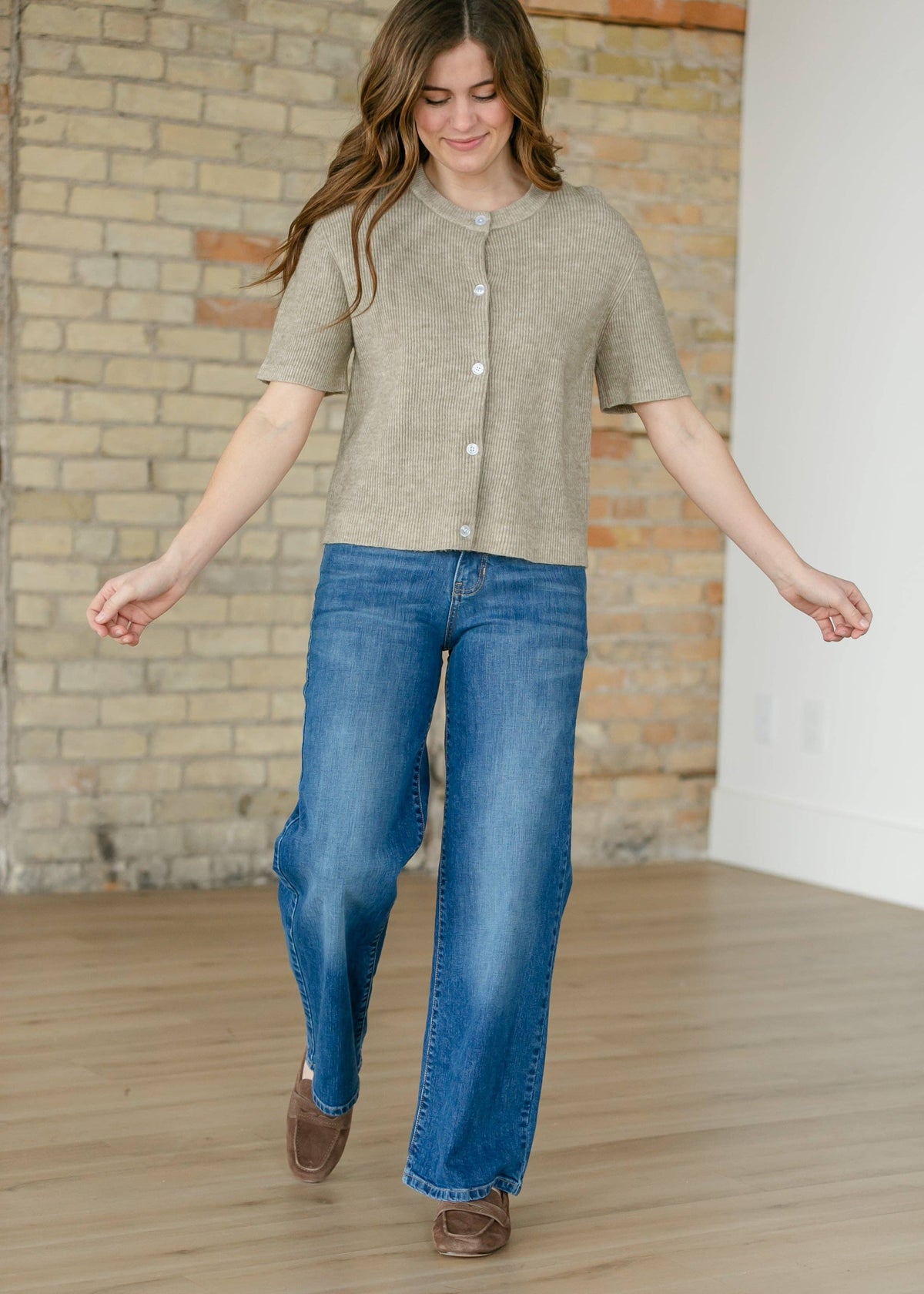 Zadie Taupe Short Sleeeve Button Cardigan